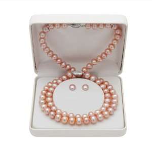 18 Pink Freshwater Pearl and Sterling Silver Necklace, Bracelet and 