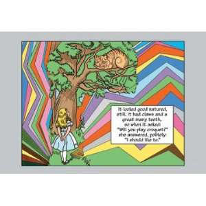 Alice in Wonderland Alice and the Cheshire Cat 28x42 Giclee on Canvas