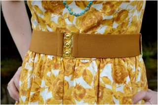 YELLOW ROSES vintage style MINI sleeveless belted DRESS  