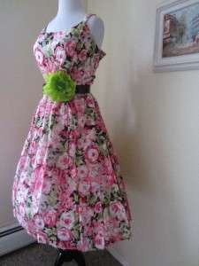 Vintage 50s Style TALBOTS Garden Party Day Dress 14 L XL Pink Cabbage 