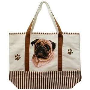  Pug Brown Striped Tote Bag 