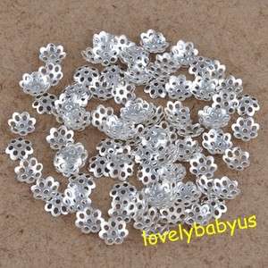   beautiful silver plated flower beads caps charms jewelry findings 6 mm