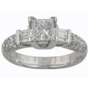   Princess Cut Diamond Antique Style Engagement Platinum Ring Size 10.5