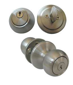   Keyed Entry Satin Nickel Round Knob Deadbolt Combo Door Lock  