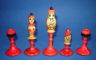 OLD VINTAGE 1950s RUSSIAN PAINTED WOOD BOX CHESS SET  