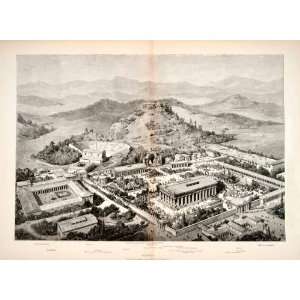  1886 Wood Engraved Map Olympia Greece Olympics Thiersch 