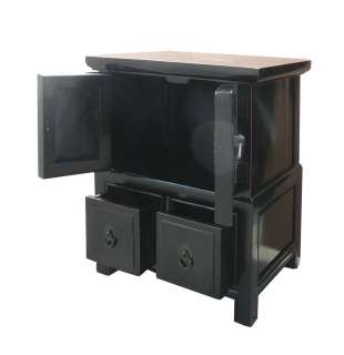 Black Chinese Solid Elm Wood Nightstand End Table WK2048  
