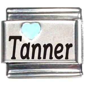  Tanner Light Blue Heart Laser Name Italian Charm Link 