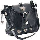 New Womens Embassy Black Leather Silver Heart Purse Handbag Shoulder 