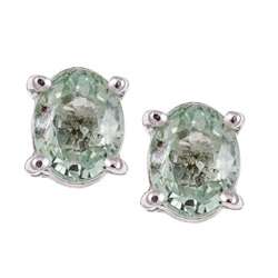 Sterling Silver Green Sapphire Stud Earrings  