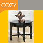 Modern Contemporary Black Round Side End Table w/ Drawe