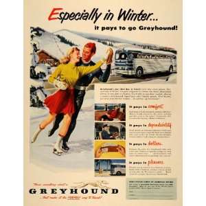  1952 Ad Greyhound Line Passenger Bus Winter Ice Skating 