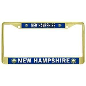 New Hampshire State Name Flag Gold Tone Metal License Plate Frame 