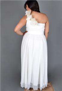 White Chiffon One Shoulder Floor Length Dress L 1X 2X 3X 4X  