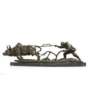 Bronze Art Path of the Bull Chinese Farmer Plower Hand 