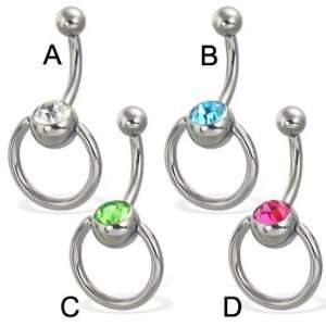  Jeweled door knocker belly ring, 12 ga, pink   D Jewelry