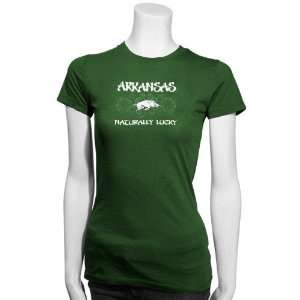  Arkansas Razorbacks Ladies Green Naturally Lucky T Shirt 