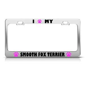Smooth Fox Terrier Paw Love Dog license plate frame Stainless Metal 
