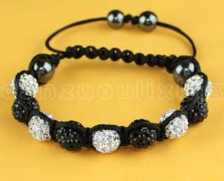   Jewelry White&Black Czech Crystal 10MM Disco Ball Shamballa Bracelets