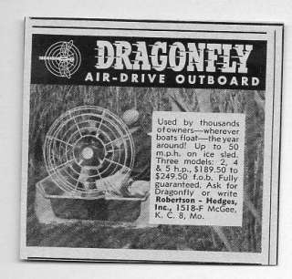 Original 1959 Vintage Ad Dragonfly Air Drive Outboard Motor Kansas 