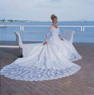   dress white long sleeve train wedding dress appliques beading custom