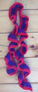 Hand Crochet Red Hat Curly Scarf acrylic #1 54x 2 1/2  