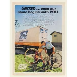  1978 United Van Lines Moving Truck Man Boy Bicycle Print 