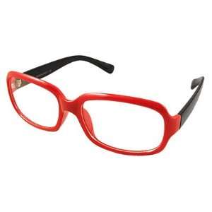 Como Women Men Orange Red Frame Black Arms Plain Plano Glasses  