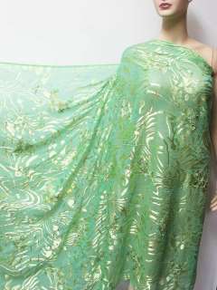 Luxury Sequined Burnout Faux silk Fabric Medium Pale Green pattern by 