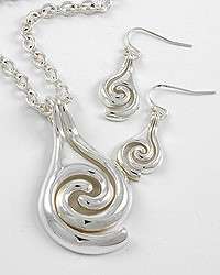 Silver Tone Pendant Necklace & Fish Hook Earring Set  