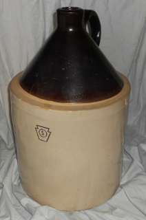 Gallon Vintage Brown & Cream Keystone Stoneware Crock Jug  