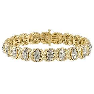 10 cttw Diamond Hugs and Kisses Bracelet in 18K Gold over Sterling 