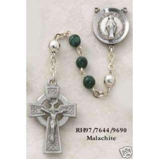 Silver Plate Green Malachite Stone Rosary Necklace Bead  EE Jewelry 