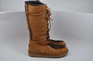 Ugg Sunburst Tan & Brown Suede Tall Boots Sheepskin Lining Size 8 