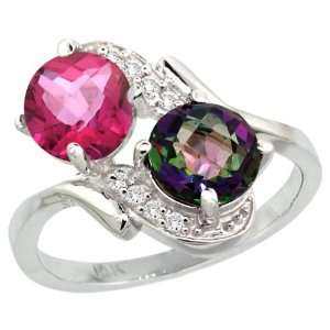  14k White Gold ( 7 mm ) Double Stone Engagement Pink & Mystic Topaz 