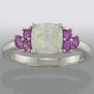   Silver, Lab Created Cushion Opal and Pink Sapphire Ring en 