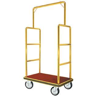   LC 1B Bellman Luggage Cart   Brass W/ Carpeted Bed and Hanger Rail