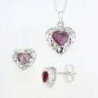   Pair Cubic Zirconia Round/Square/Heart Earring Set in Sterling Silver
