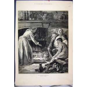   Family Cooking Pig Fire Dog Cat Victorian Fine Art