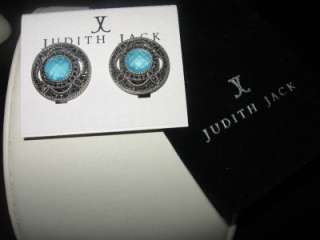 NEW $365 Judith Jack Sterling Aqua Onyx Earrings  