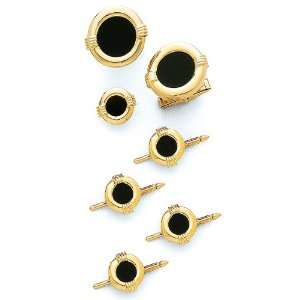  Solid 14k Gold Onyx Center Portal Cufflinks, Tie Tac and 