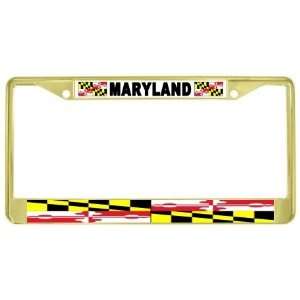  Maryland State Flag Gold Tone Metal License Plate Frame 