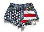 High Waisted AMERICAN Flag USA Denim Jeans Vintage Shorts S M 25 26 34 