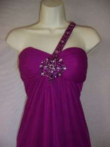 XSCAPE Magenta Empire One Shoulder Stretch Chiffon Jeweled Formal Gown 