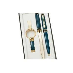 Free Personalized Blue Marble Ball Point Pen, Letter Opener & Key Ring 