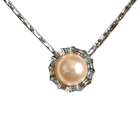 Crystal Circlet Silver Cultured Pearl Pendant w. Silver Chain Necklace 
