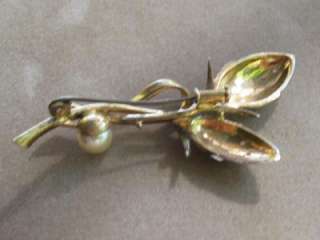 Vtg Kramer Sterling & Rhinestone Flower Pin Brooch  