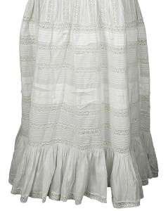 NEW $120 White Chocolate Lace Pintuck Tiered Cotton Long Dress Medium 