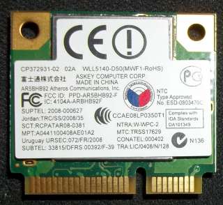 Fujitsu CP372931 02 Wireless N MiniPCI WiFi Card  