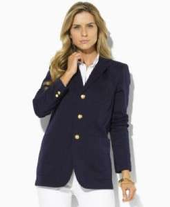 159 Lauren Ralph Lauren Womens Cotton Blazer Jacket With Crest White 